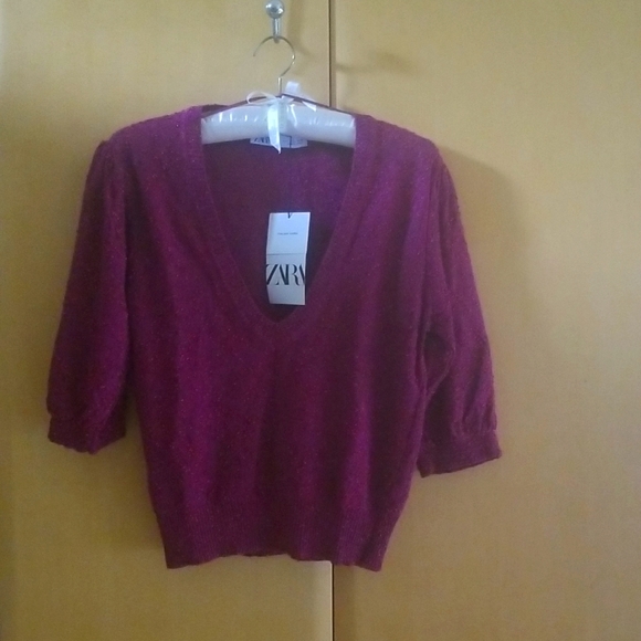 NWT ZARA Metallic Italian Yarn Cropped Sweater - L - Picture 1 of 7
